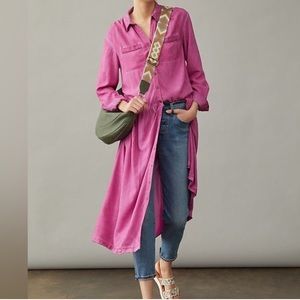 PILCRO Anthropologie Kimberly Maxi Shirtdres Dress Size L Long Sleeve In Pink
